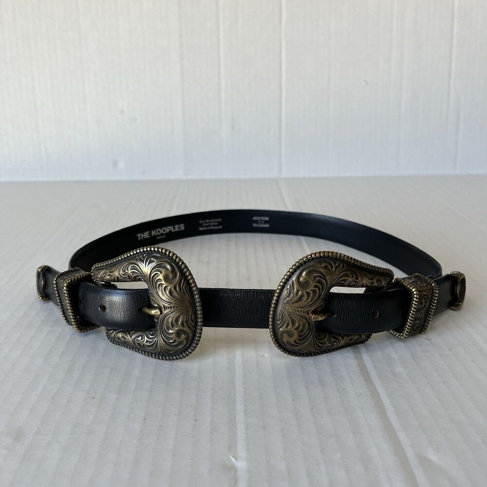 THE KOOPLES Double-Buckle Leather Belt Size T1 US XS-S Western Concho Rock&Roll